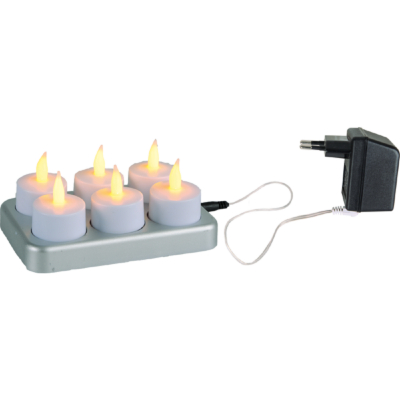STAR Trading LED-Teelichter 6er-Set inkl. Ladestation gelb/flackernd