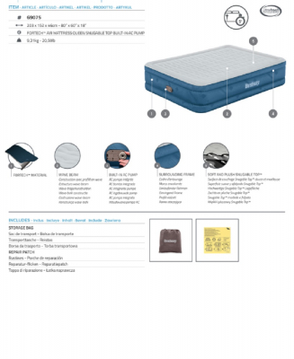 Bestway Fortech Luftbett Snugable Top mit integrierter Elektropumpe Double XL/Mid 203 x 152 x 46 cm