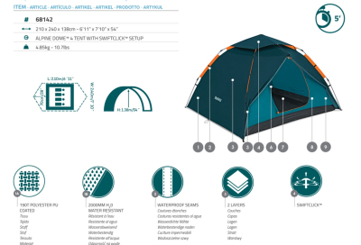 Bestway 4-Personen-Zelt Alpine Dome mit SwiftClick -System 350 x 240 x 138 cm