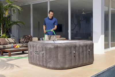 Bestway LAY-Z-SPA Energiespar-Whirlpool Rome AirJet mit App-Steuerung, für 6 Personen, 180 x 180 x 71 cm, Marmor-Optik (Braun)