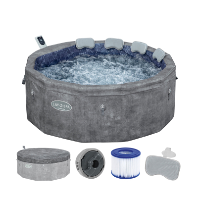 Bestway LAY-Z-SPA Whirlpool Carrara AirJet mit App-Steuerung, Schaumstoffpaneele, für 6 Personen, Durchm. 170 x 65 cm, Alabaster-Optik