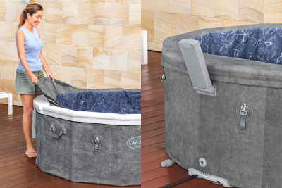Bestway LAY-Z-SPA Whirlpool Carrara AirJet mit App-Steuerung, Schaumstoffpaneele, für 6 Personen, Durchm. 170 x 65 cm, Alabaster-Optik