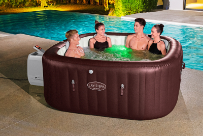 Bestway LAY-Z-SPA Energiespar-Whirlpool Maldives HydroJet Pro mit App-Steuerung, für 7 Personen 201 x 201 x 80 cm, Mahagoni