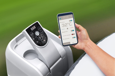 Bestway LAY-Z-SPA Energiespar-Whirlpool Maldives HydroJet Pro mit App-Steuerung, für 7 Personen 201 x 201 x 80 cm, Mahagoni