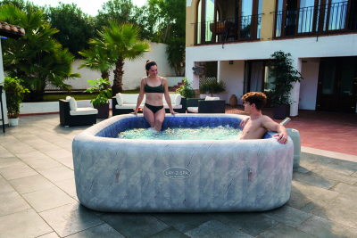 Bestway LAY-Z-SPA Energiespar-Whirlpool San Francisco HydroJet Pro mit App-Steuerung, für 7 Personen 230 x 230 x 71 cm, Marmor-Optik (Samtgrau)