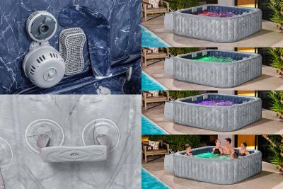 Bestway LAY-Z-SPA Energiespar-Whirlpool San Francisco HydroJet Pro mit App-Steuerung, für 7 Personen 230 x 230 x 71 cm, Marmor-Optik (Samtgrau)