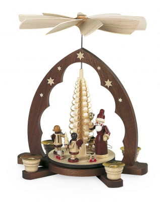Pyramide Bescherung Spitzbogen Spanbaum 1-Stöckig, Natur, 25x15x30cm