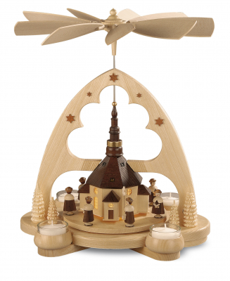 Bogenpyramide Seiffener Kirche, Natur Led Beleuchtung, Batteriebetrieben, 29x22x36cm