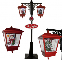 Christmas Paradise - Schneiende LED Doppel-Laterne 195 cm rot mit Weihnachtsmann u. -baum
