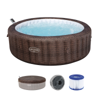 Bestway LAY-Z-SPA Energiespar-Whirlpool Bali AirJet mit App-Steuerung, für 7 Personen, Durchm. 216 x 71 cm, Rattan-Optik (Schokobraun)