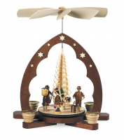 Pyramide Erzgebirgsfiguren Spitzbogen Spanbaum 1-Stöckig, Natur, 25x15x30cm